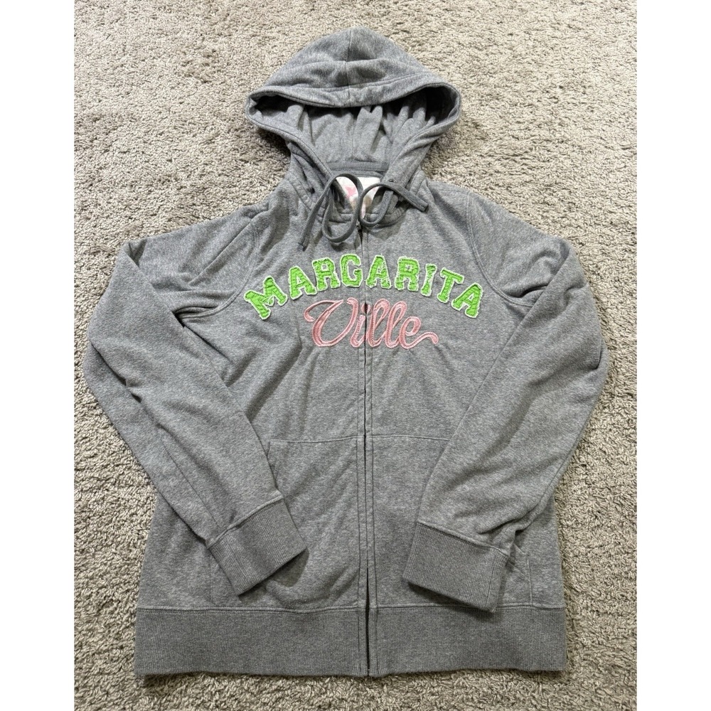 Margaritaville Y2K Abercrombie Aero Style Spellout Zip Up Hoodie Gray 2000s S
